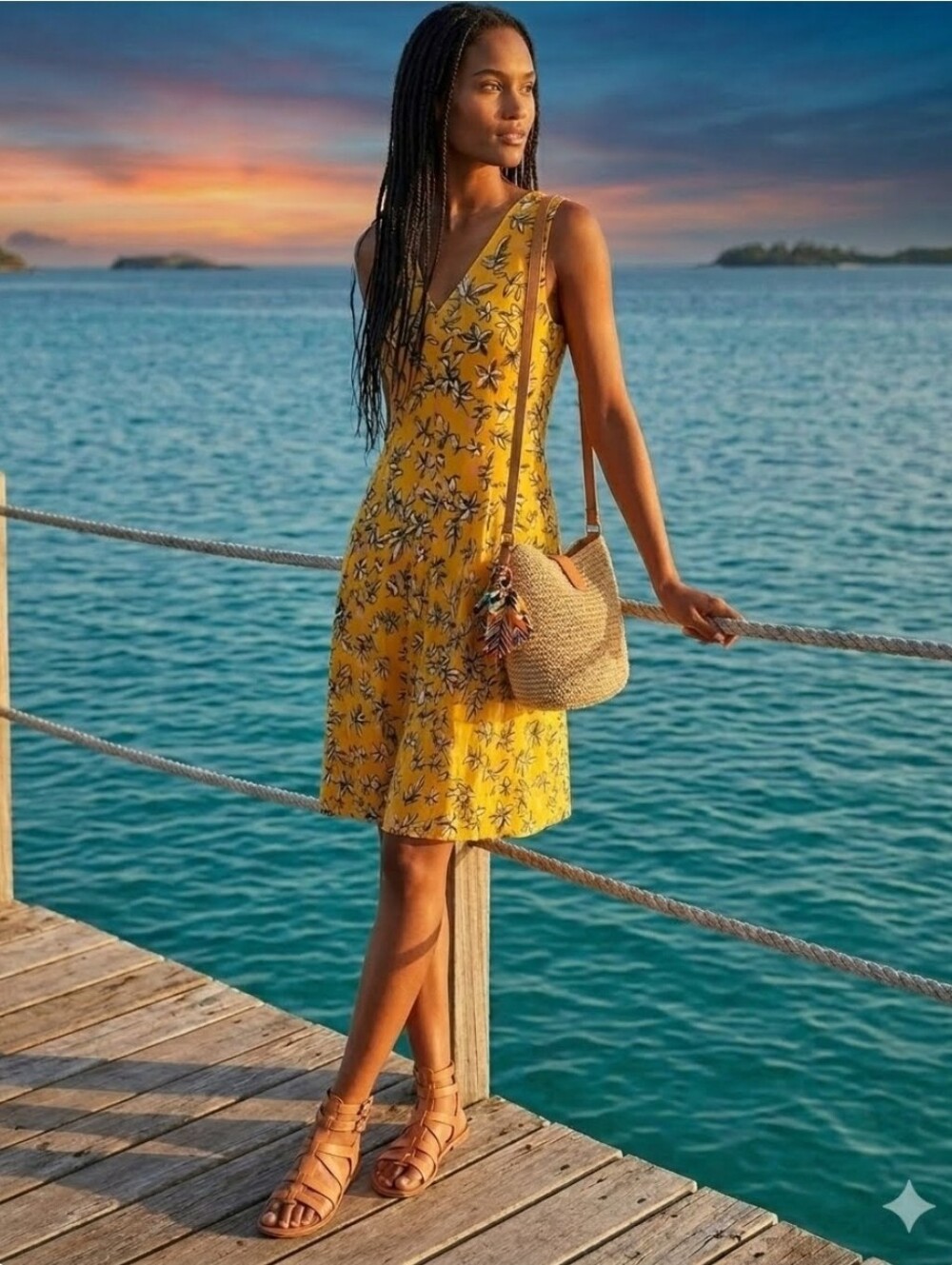 Banana Republic Yellow Floral V Neck Sleeveless A Line Flare Midi Dress Size 12